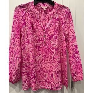 Lily Pulitzer Elsa Pawisitive Cattitude Silk Blouse Sz XXS